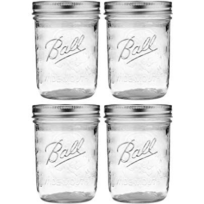 set of four ball mason jars with lids and screw caps, 12 - ounces