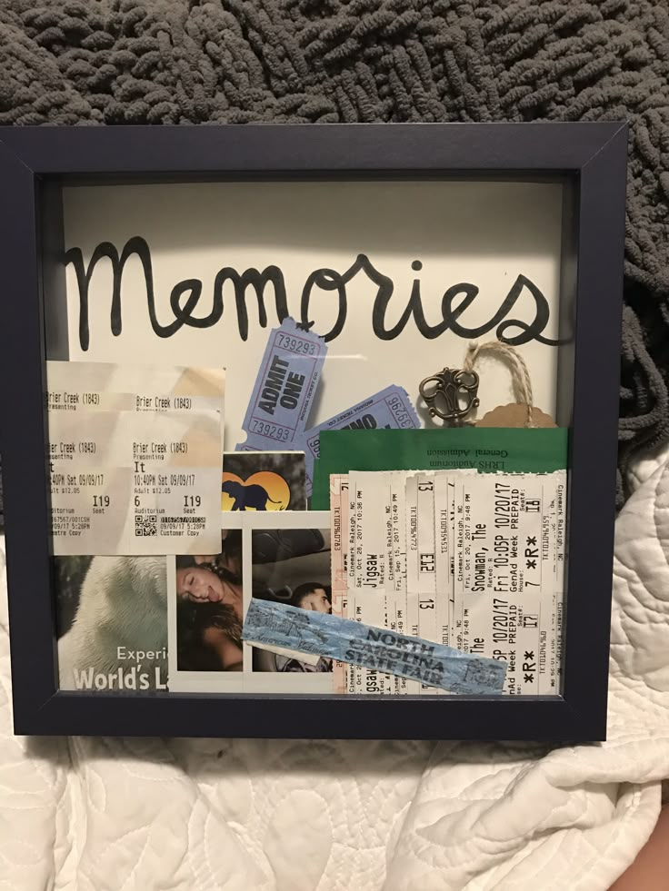 a black frame with some pictures and words on it