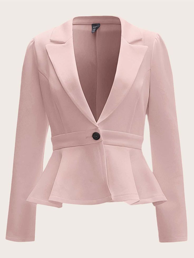 SHEIN Clasi Notched Collar Single Button Peplum BlazerI discovered amazing products on SHEIN.com, come check them out! Short Coats For Women Blazers, Simple Jackets For Women, Model Blazer, Womens Blazer Coat, Women Blazers, Peplum Blazer, Women Suits, Blazer Jackets For Women, Peplum Jacket