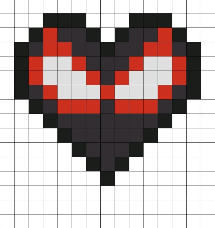 the pixel heart is made up of black, red and white squares