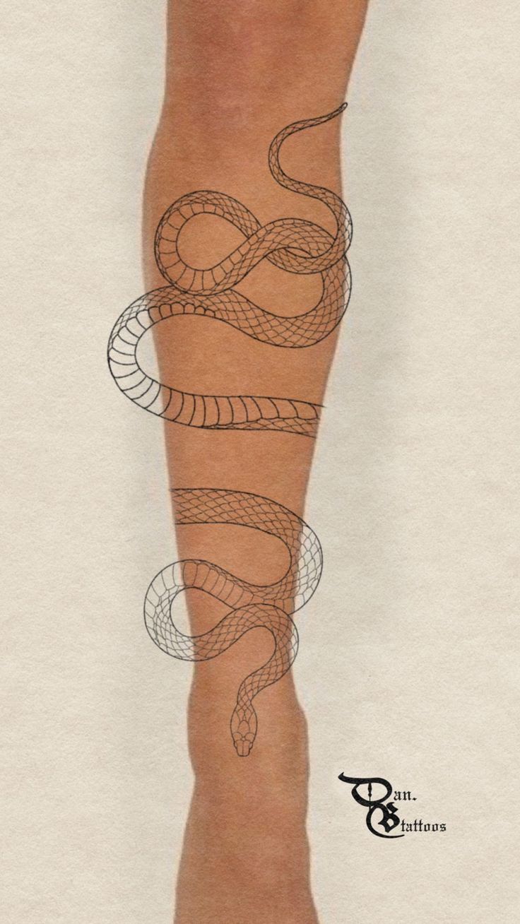 a woman's arm with a snake tattoo on the left side of her leg