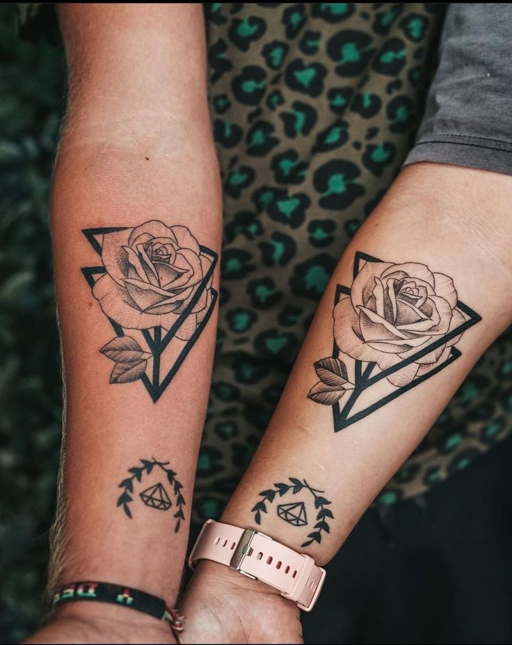 two people with matching tattoos on their arms