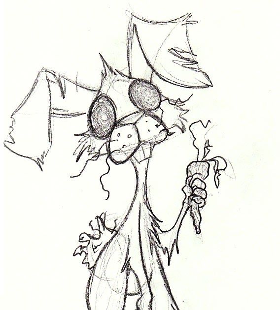 a drawing of a cartoon character holding a flower in one hand and an umbrella in the other