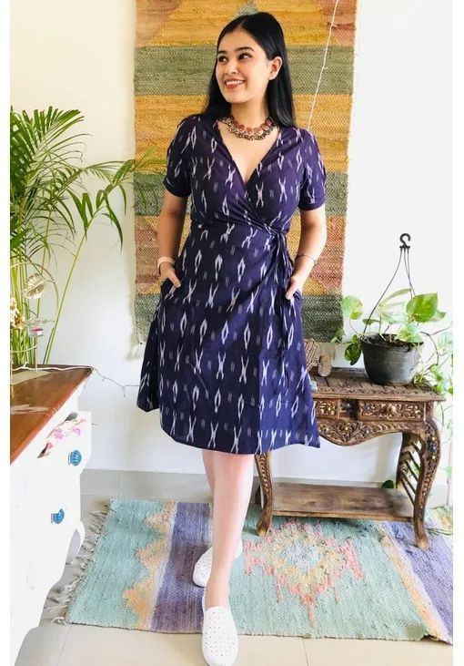 One Piece Dress Knee Length, Western Dresses For Girl, Knee Length Dresses Casual, Kalamkari Dresses, Ikkat Dresses, Cotton Short Dresses, Casual Frocks, Jewelry Casual, Ikat Dress