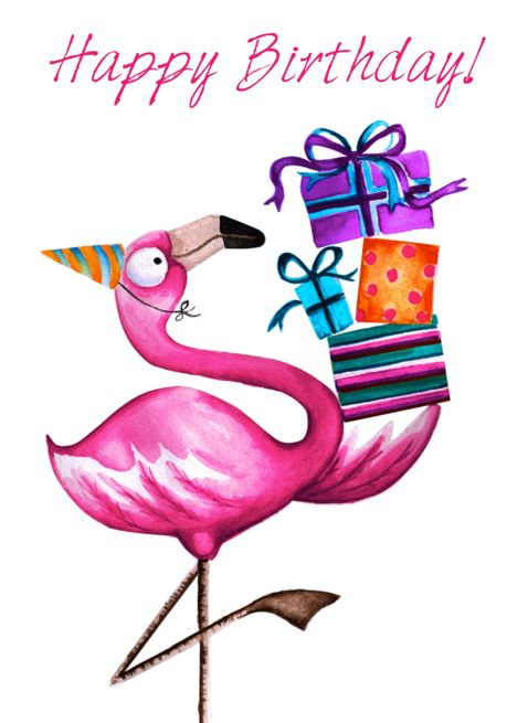 Happy Birthday - Flamingo with Gifts - Crimson Kisses Range card in ...