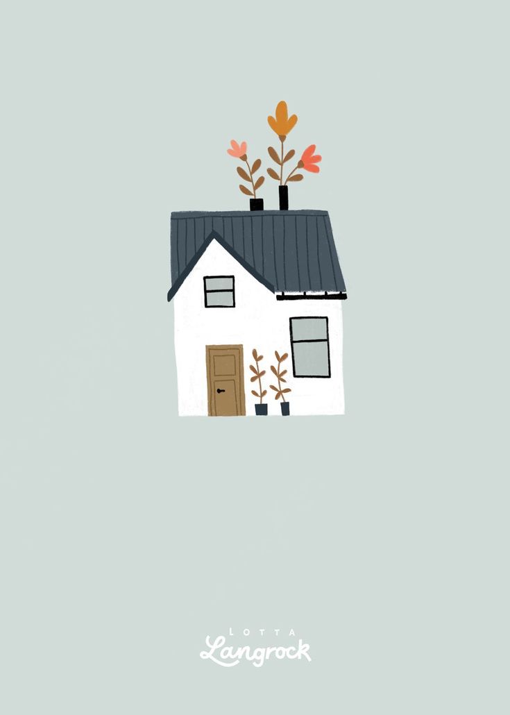 a house with trees growing out of it's roof and the words, i love you