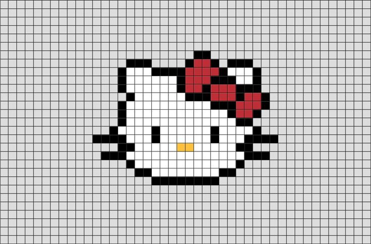 a cross stitch hello kitty head with a red bow