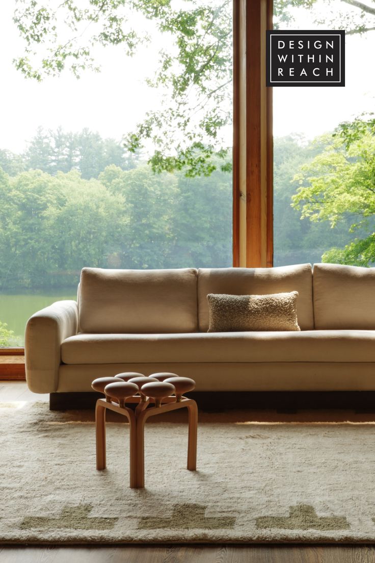 couch in living room with fun stool