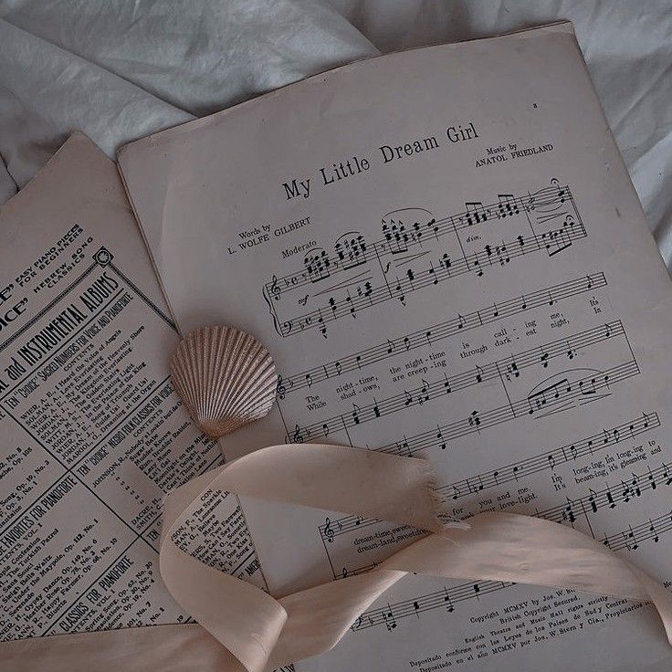 sheet music and seashell laying on sheets of paper