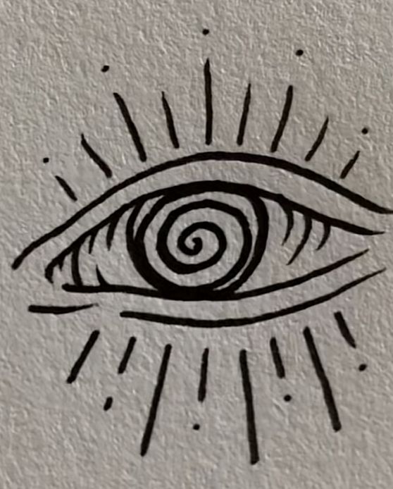 a drawing of an eye with rays coming out of it