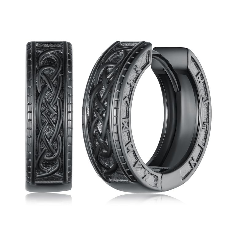 PRICES MAY VARY. ✔️Black Earrings for Men: These Viking Hoop Earrings are inspired by ancient Norse culture, symbolizing strength, bravery, and adventure. The black color adds a modern twist to the classic Viking Earrings design, hoop earrings men design make these earrings a statement piece, perfect for expressing your unique style. ✔️Sterling Silver Material: Mens Black Earrings made of sterling silver with S925 stamp, nickel-free, iead-free, cadmium-free, hypoallergenic, good for sensitive ea Older Men With Earrings, Masculine Earrings, Mens Black Earrings, Viking Earrings Men, Black Mens Earrings Hoop, Black Viking Style Outdoor Jewelry, Black Viking Jewelry For Outdoor, Hoop Earrings Men, Guys Earrings