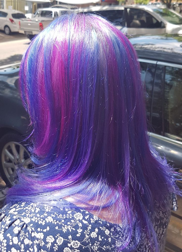 Hair Color Blue And Pink, Spectra Hair Dye, Twilight Sparkle Hair Color, Twighlight Sparkle Hair, Mlp Inspired Hair, Twilight Sparkle Hair Dye, Iroiro Hair Color, Hair Dye Inspo Aesthetic, Pink Hair Grunge