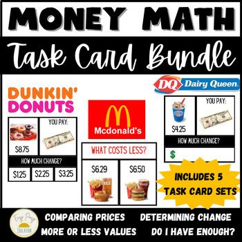 a poster advertising mcdonald's money math task cards