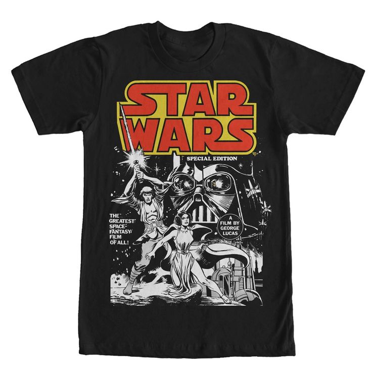 Stop looking for fashion help in Alderaan places! Add a little out-of-this-world style to your wardrobe with some truly epic Star Wars shirts! Transport yourself to a galaxy far, far away with a cool new Star Wars shirt featuring Darth Vader, Luke Skywalker, Yoda, Chewbacca, Princess Leia, Boba Fett, and all your favorite Star Wars characters! Size: medium. Color: black. Gender: male. Age Group: adult. Pattern: Fictitious Character. Material: Cotton. Fantasy Poster, Star Wars Graphic Tees, Fantasy Posters, Star Wars Men, Space Fantasy, Star Wars Comics, Mens Graphic T, Halloween Party Themes, Dallas Stars