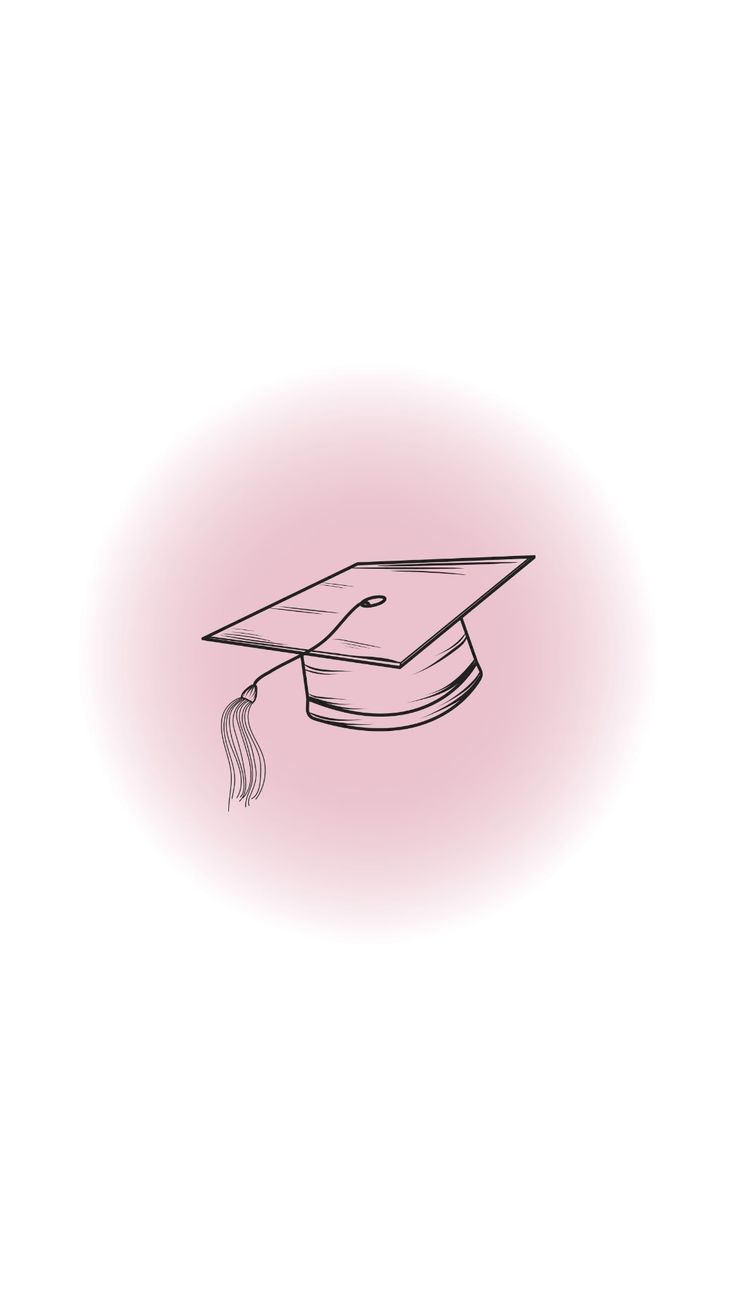 a black and white drawing of a graduate's cap on a light pink background