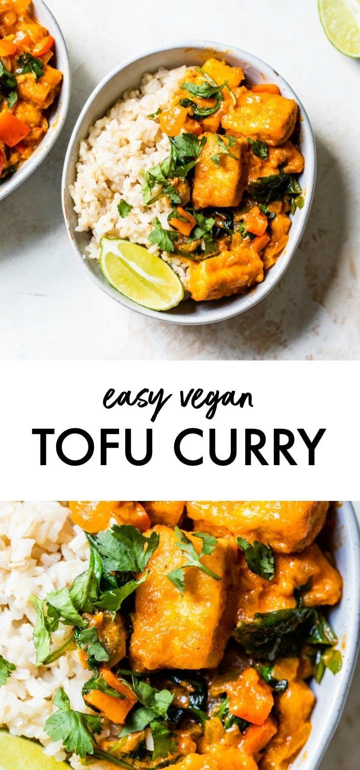 two bowls filled with tofu, rice and cilantro on top of a white table