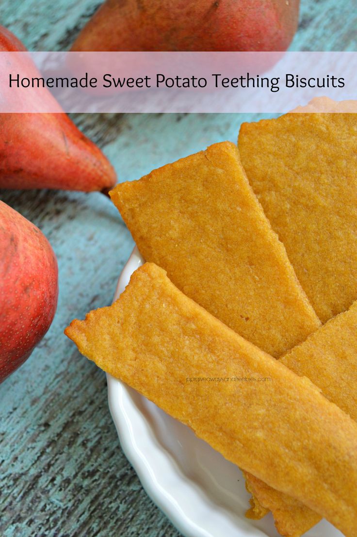 homemade sweet potato teeth sitting on a plate next to some other fruits and vegetables with text overlay