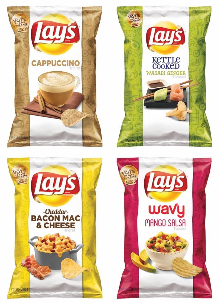 four bags of chips with different flavors