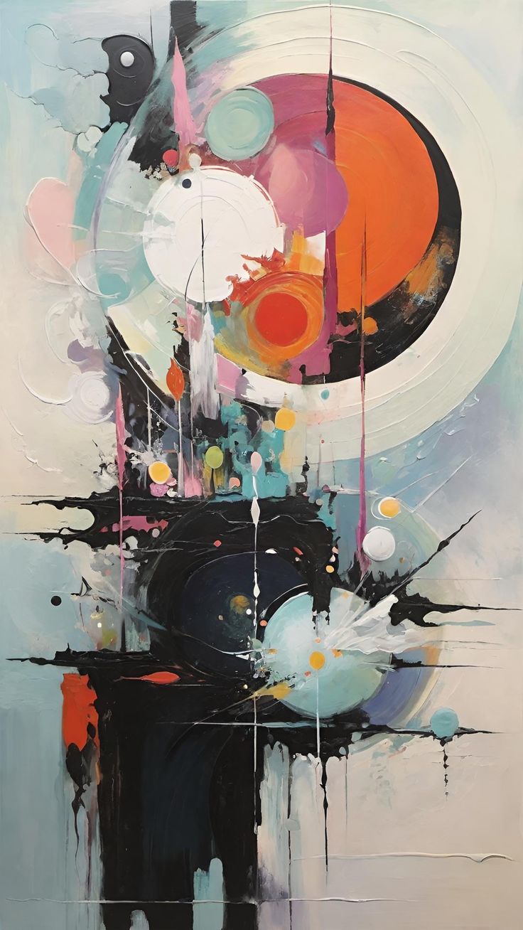 an abstract painting with various colors and shapes