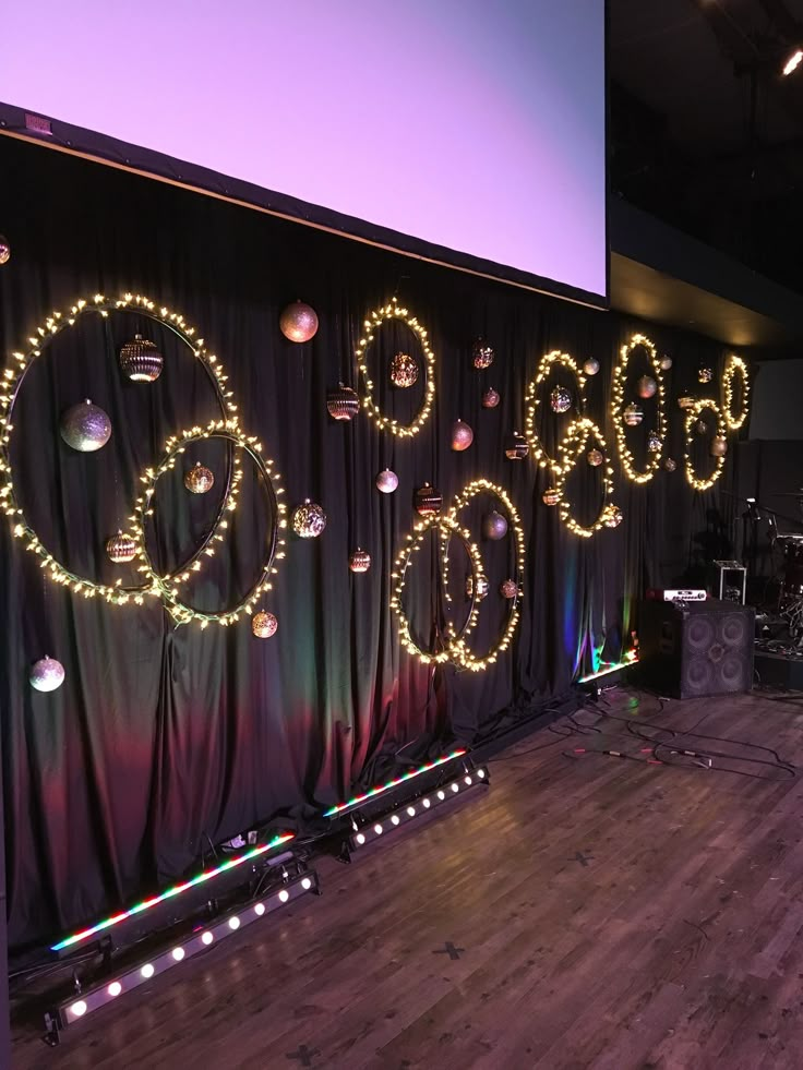 the stage is decorated with lights and decorations