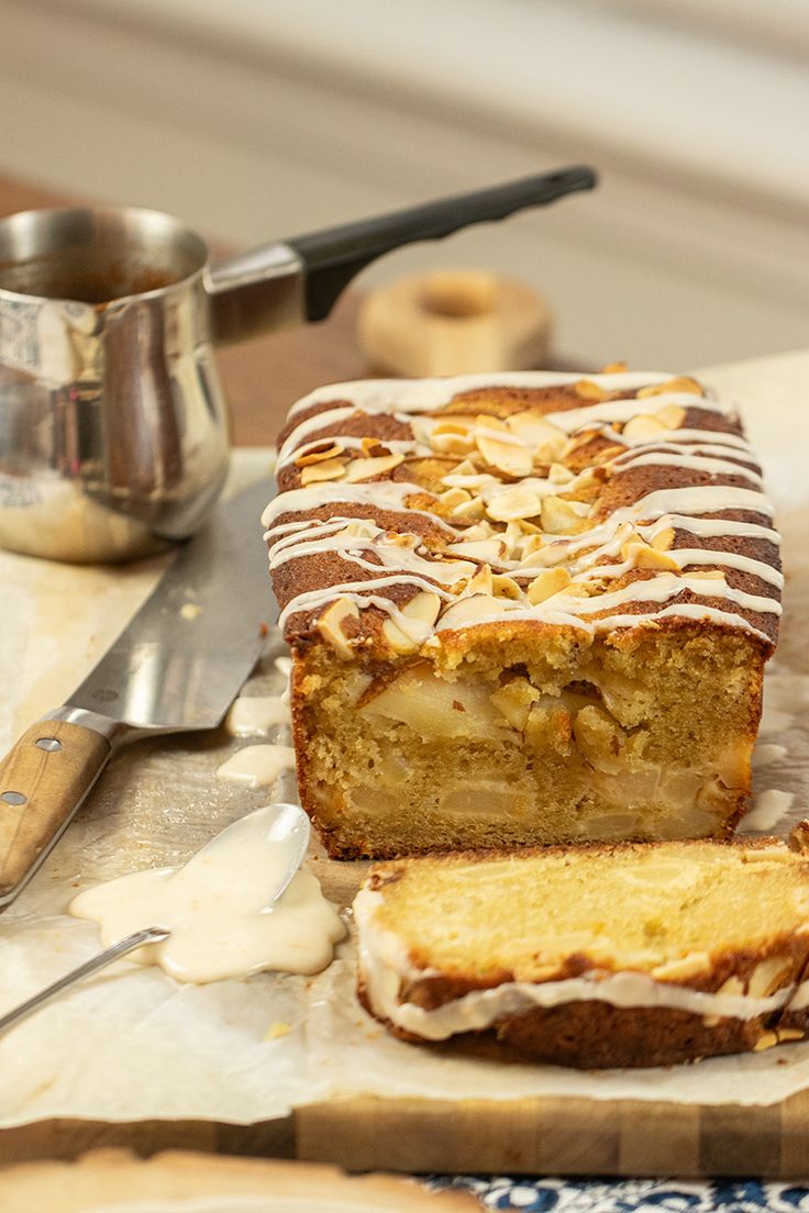 a loaf of cake sitting on top of a cutting board