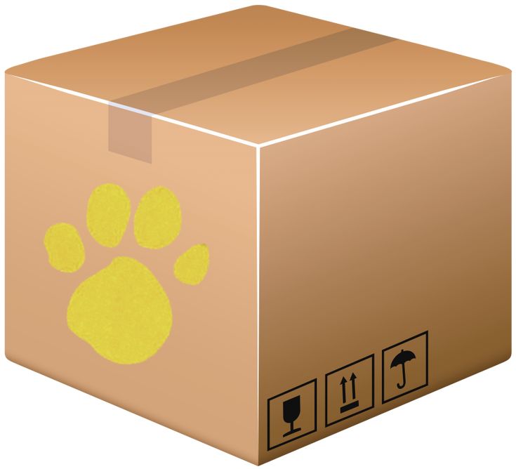 a cardboard box with yellow paw prints on it