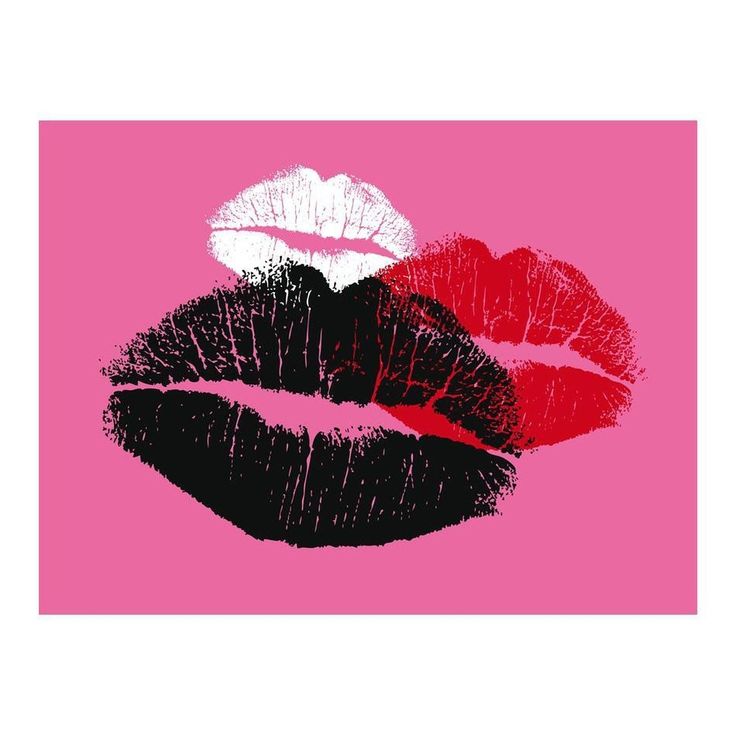 two red and black lips on a pink background