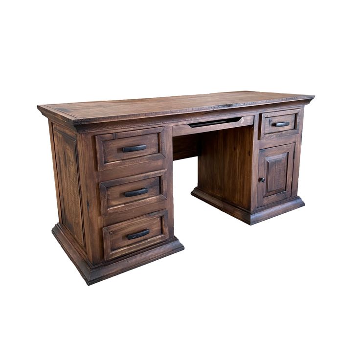 an old wooden desk with two drawers on one side and a drawer on the other