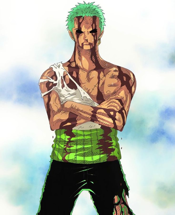 an anime character with green hair holding a white object in his hands and looking at the camera