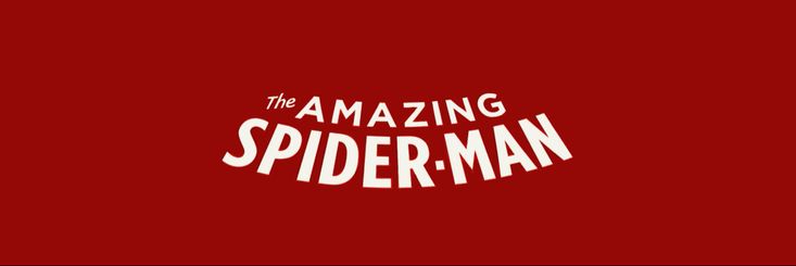 the amazing spider - man logo on a red background with white letters and an image of a