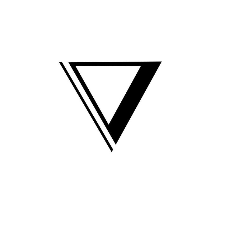 a black and white photo of a triangle on a white background with the letter v below it