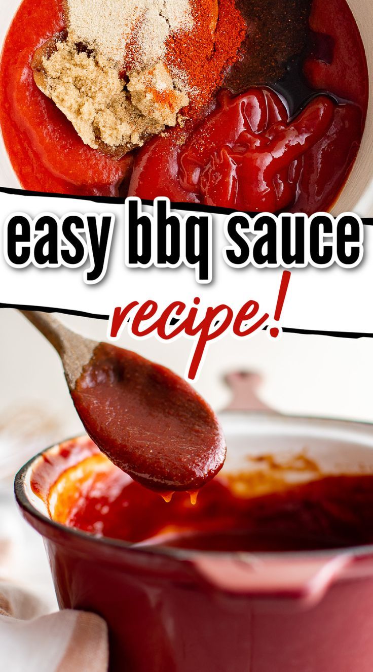 Two photos of barbecue sauce in a collage. Kansas City Bbq Sauce, Diy Bbq Sauce, Easy Bbq Sauce, Best Barbecue Sauce, Homemade Bbq Sauce Recipe, Homemade Bbq Sauce, Barbecue Sauce Recipes, Diy Bbq, Homemade Barbecue Sauce