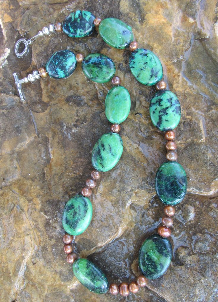 Green Azurite beads with gold Pearls Sterling Silver clasp $65 Faceted Crystal, Gold Pearl, Jewelry Creation, Semiprecious Stones, Precious Stones, Turquoise Bracelet, Turquoise Necklace, Semi Precious, Turquoise