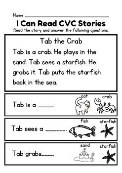 i can read cvc stories to teach children about the crab and other animals in the ocean