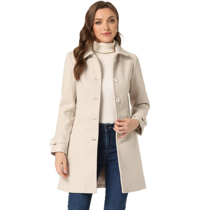 With a classic silhouette, this coat will be your go-to must-have piece for the cold season. It features long sleeves with buttons at the cuffs, and the mid-thigh length hem drapes beautifully over a variety of different looks. No matter what look you slip it over, this textured winter coat adds a layer of warmth and finishes the refined, elegant look. Outerwear Women Winter, Tweed Shorts, Fluffy Coat, Single Breasted Coat, Winter Outerwear, Plaid Coat, Wool Peacoat, Turndown Collar, Pea Coat