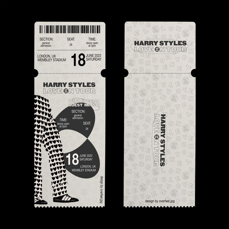 the harry styles concert ticket is shown in black and white, with an image of a person on it