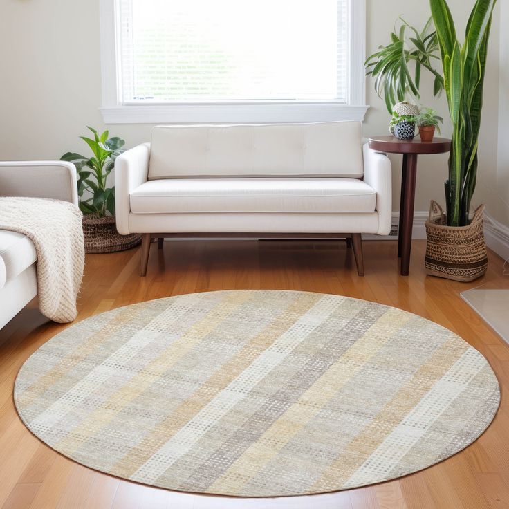 a living room with two couches and a rug