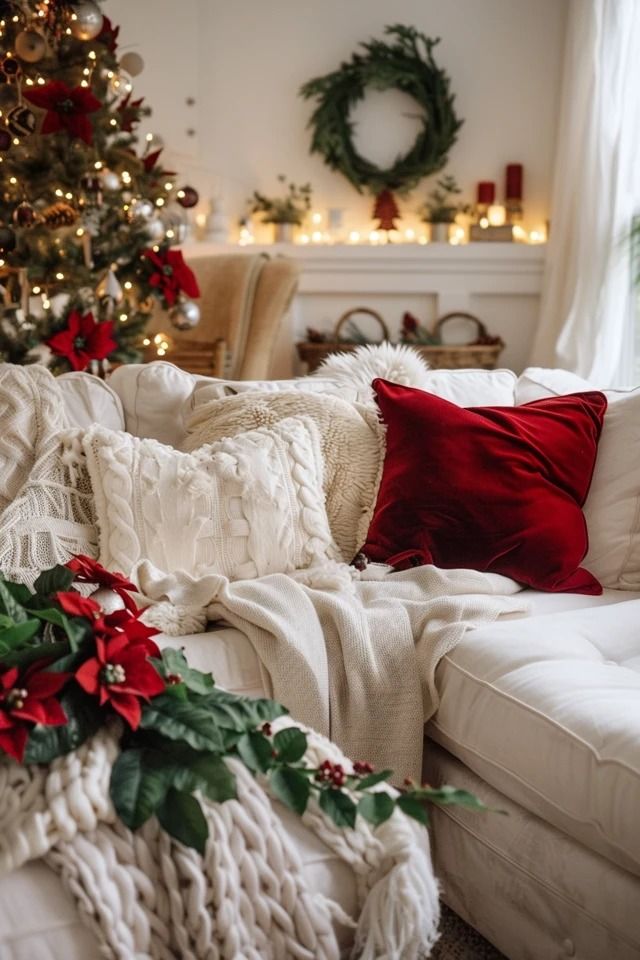 a living room filled with furniture and a christmas tree