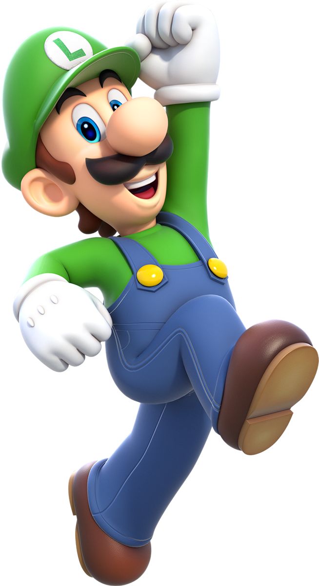 an image of mario running with his arms in the air and wearing a green hat