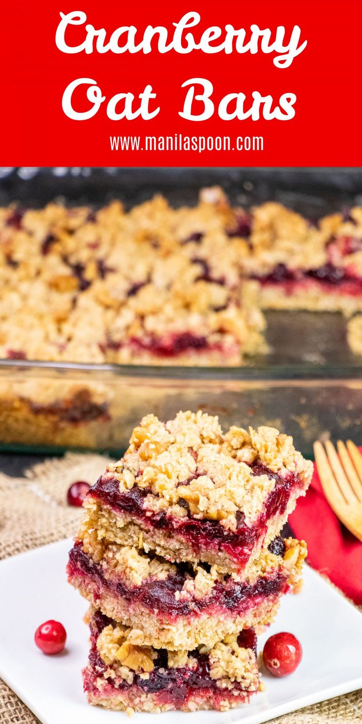 cranberry oat bars stacked on top of each other