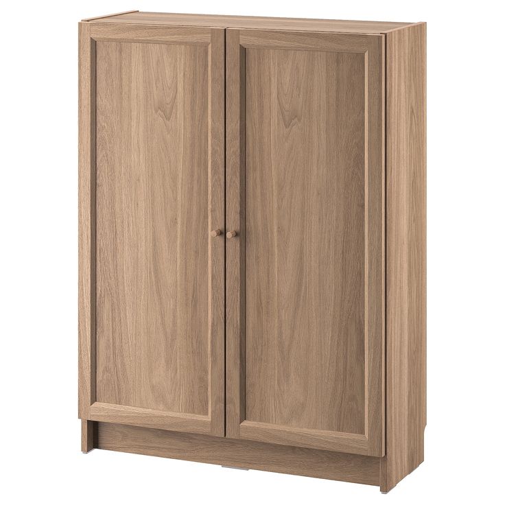 a wooden cabinet with two doors on one side and an open door on the other