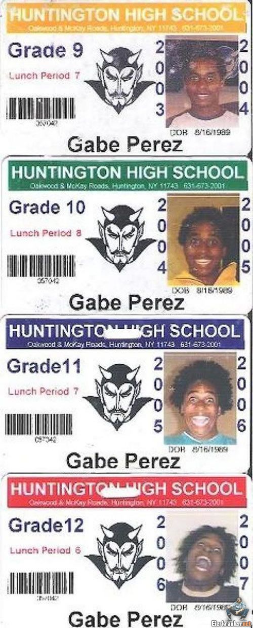 three different id badges with the name of each student in front and behind them, one is