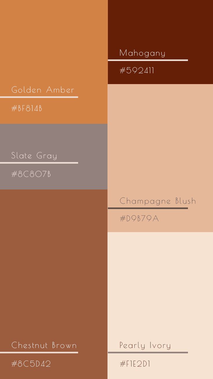 four different shades of brown, orange and beige with the names of each color scheme