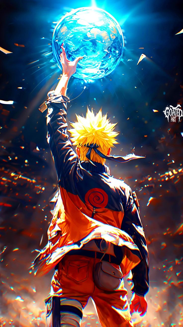 the character naruto is holding up a crystal ball