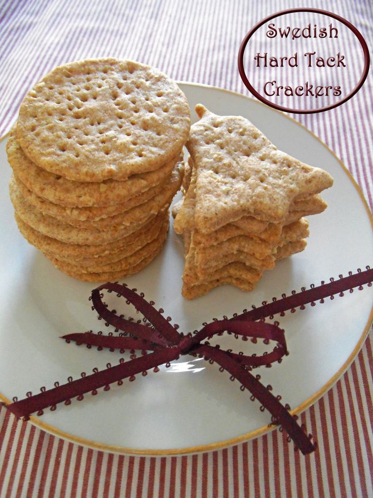 some crackers are on a white plate