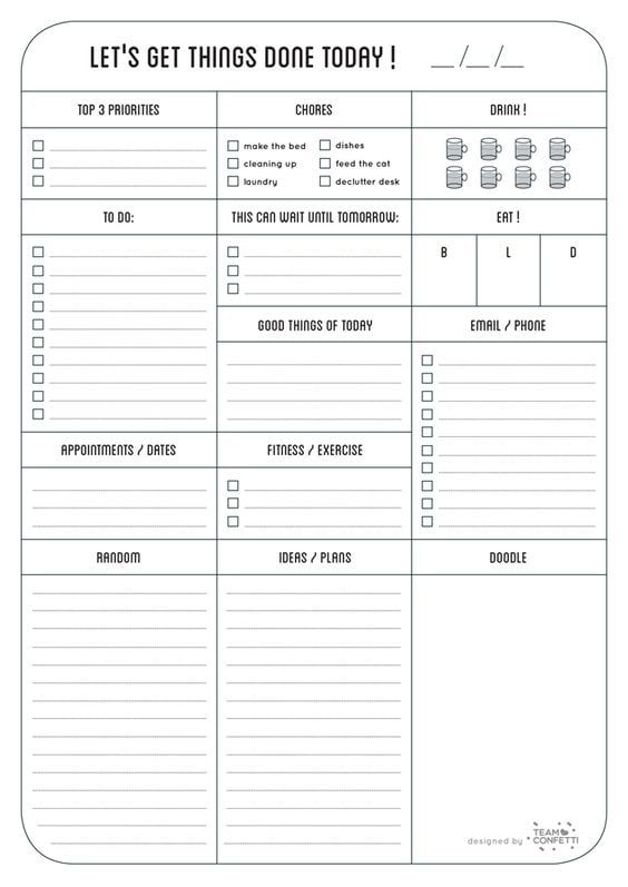 a printable planner with the words let's get things done today