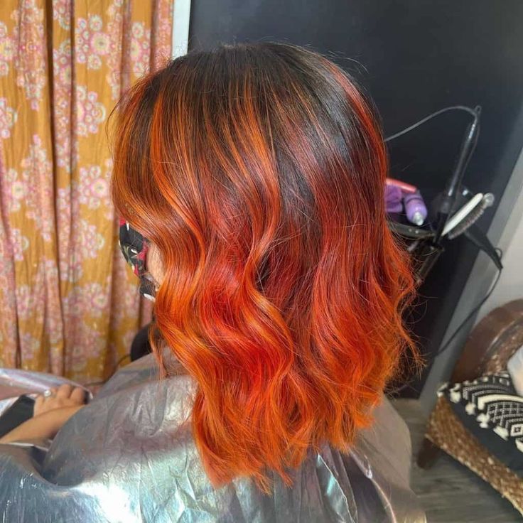 Orange Hair Bright, Fire Ombre Hair, Dark Orange Hair, Orange Ombre Hair, Burnt Orange Hair, Hair Color Orange, Peekaboo Hair, Bright Hair, Long Brown Hair