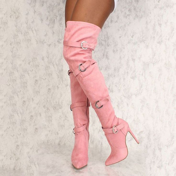 Handcrafted US sizing. Fits true to size. Heel Height: 4.72" / 120 mm approx Product measurements were taken using size 8. Please note that measurements may vary by size. Pink Suede Boots, Stiletto Heel Boots, Leopard Print Ankle Boots, Women's Over The Knee Boots, Thigh High Heels, Pointed Boots, Knee High Heels, High Heel Boots Knee, Pink Boots