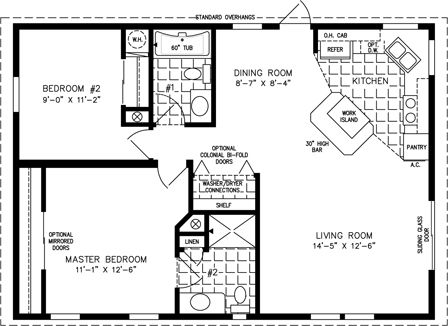 the floor plan for a two bedroom, one bath apartment with an attached living area