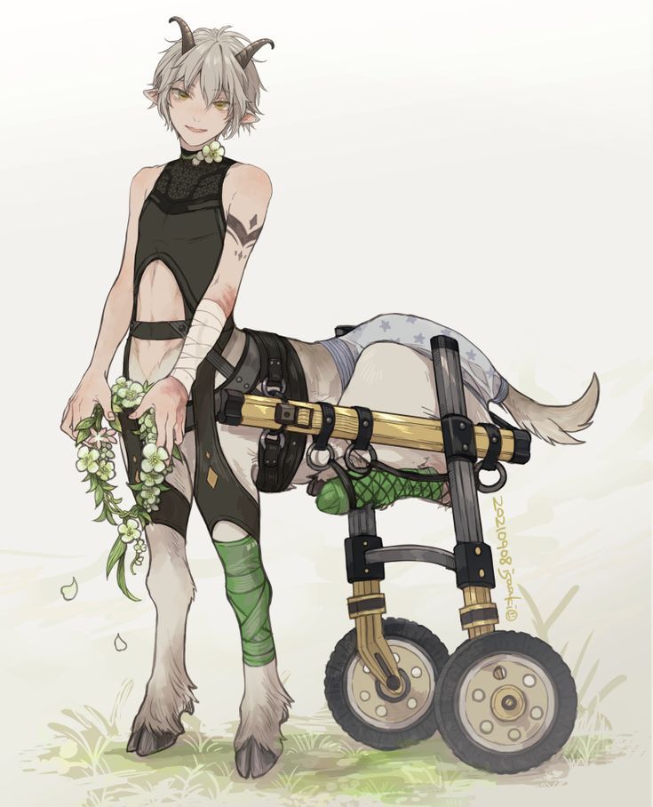 a woman standing next to a horse with flowers on it's back and legs